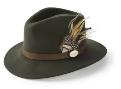 Hicks & Brown Suffolk Fedora Hat Fawn Feather (Guinea & Pheasant Feather)