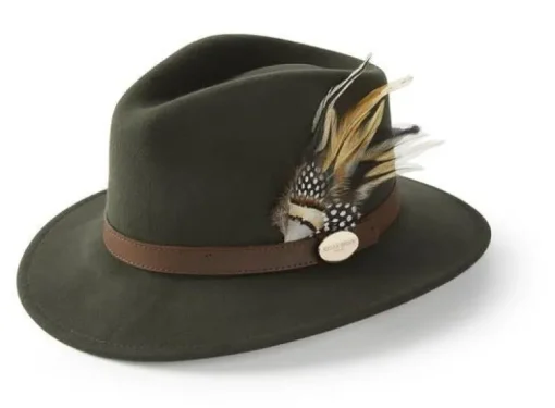 Hicks & Brown Suffolk Fedora Hat Fawn Feather (Guinea & Pheasant Feather)