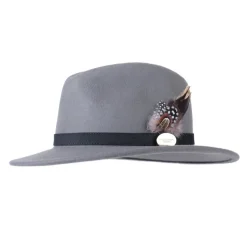 Hicks & Brown Suffolk Fedora Hat Fawn Feather (Guinea & Pheasant Feather)