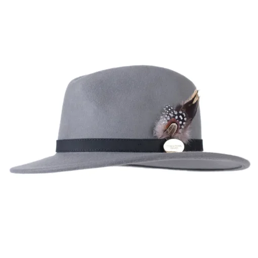 Hicks & Brown Suffolk Fedora Hat Fawn Feather (Guinea & Pheasant Feather)