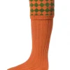 House Of Cheviot Men's Chessboard Sock Burnt Orange/Ivy Green